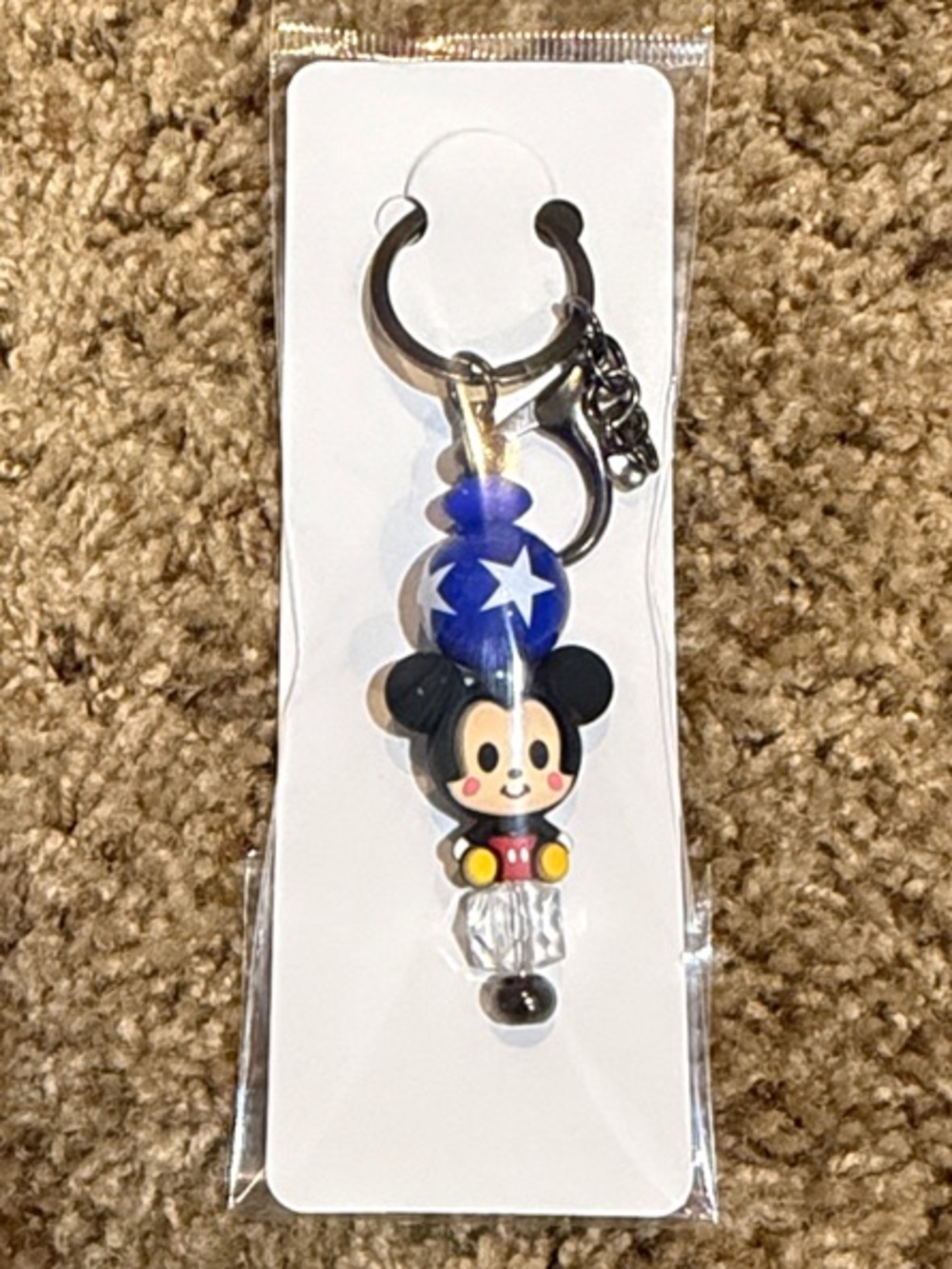 Sorceror Inspired Mickey Mouse Blue Beaded Keychain or Bag Charm